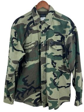 CODET Vintage Camo Shirt Jacket 100% Cotton Button Up USA Green